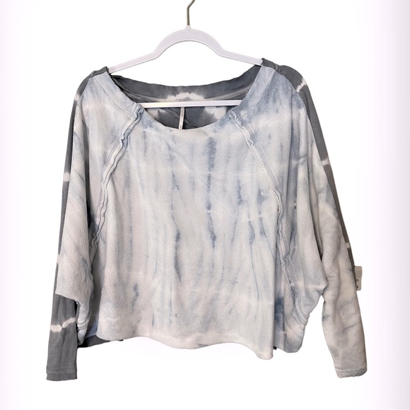 Free People Tie Dye Distressed Long Sleeve Cropped Sweatshirt - Picture 1 of 5